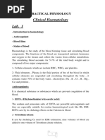 Clinical Haematology Lab. 1: Practical Physiology