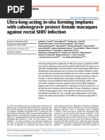 Ultra-Long-Acting In-Situ Forming Implants With Cabotegravir Protect Female Macaques Against Rectal SHIV Infection