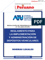 Reglamento para La Implementación Y Administración de Depósitos Vehiculares