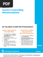 Factors Controlling Metamorphism