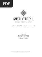 Mbti Step Ii: Jane Sample