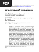 Impact of COVID 19 On Predictors of Intent To Quit Women Employees in The Insurance Sector