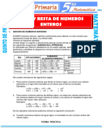 Suma y Resta de Números Enteros para Quinto de Primaria