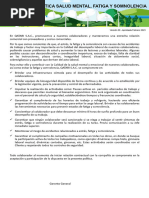 Política Salud Mental, Fatiga y Somnolencia Ver. 00