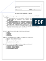 Avaliação de História - 6° Ano - B