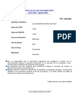 Constancia de Inscripción: Apellidos y Nombres