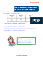 Clases de Palabras Según La Ubicación de La Sílaba Tónica para Tercer Grado de Primaria