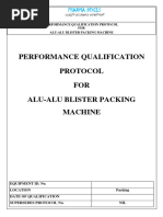 Performance Qualification Protocol For Alu Alu Blister Packing Machine