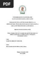 Formación en Valores de Quinto de Básica e Implicación de La Familia en El Contexto Socioeducativo.