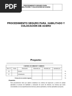 Procedimiento Seguro para El Habilitado y Colocación de Acero