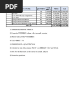 No Product Name Quantity Price TAX Unit Price