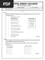 Grade 10 - English - Jaffna Hindu College - 1st Term Examinations - 2023