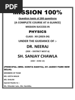 Physics 200 Question Mission 100 Class 12 TH