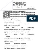 Pre Term-II Class-X (Maths 241)