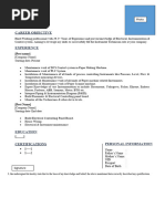 Sample CV of A Electrical and Instrument Technician