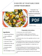 Standardized Recipe of Vegetable Dish