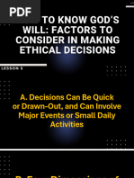 LESSON 5. How To Know God's Will - Factors To Consider in Making Ethical Decisions