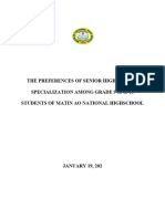 The Preferences of Senior High School Specialization Among Grade 9 and 10 Students of Matin Ao National Highschool