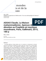 ADDAS Claude, La Maison Muhammadienne. Aperçus de La Dévotion Au Prophète en Mystique Musulmane, Paris, Gallimard, 2015, 180 P