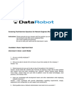 DataRobot, Inc. Network Engineer.................... Screening Interview Question