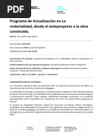 Programa de Actualización en La Materialidad, Desde El Anteproyecto A La Obra Construida.