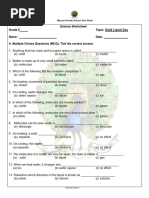 Science Worksheet Grade 5 - Topic: Solid Liquid Gas Name: - Date: - A. Multiple Choice Questions (MCQ) - Tick The Correct Answer