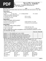 Đề kiểm tra cuối học kỳ 1 môn Tiếng Anh lớp 10 Trường THPT Đoàn Thượng năm 2021 - 2022