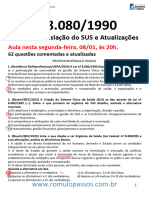 Lei Nº 8.080-90 - Simulado de Legislação Do SUS e Atualizações (62 Questões Comentadas)