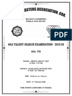 Final - 7 - MENTAL ABILITY TEST 7 and 8 - Goa Talent Search Examination 2020 - Social Science