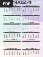 Marcador de Páginas Calendário 2024 Moderno Pastel Cinza e Roxo