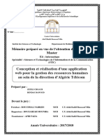 Conception Et Réalisation D'une Application Web Pour La Gestion Des Ressources Humaines Au Sein de La Direction D'algérie Télécom