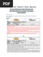 ? Semana 05 - Tema 01 Tarea - Ejercicio de Transferencia Del Informe de Recomendación Versión Borrador (Terminado) ( - Ok)