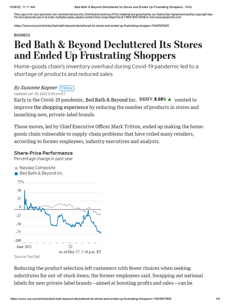 WSJ 2022 Bed+Bath+&+Beyond Decluttered+Its+Stores+Frustrating+Shoppers ...