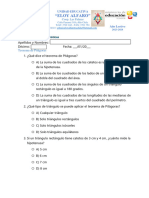 Cuestionario Teorema de Pitagoras y Funciones Lineales