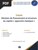 Décisions de Financement Et Structure de Capital (Approche Classique)