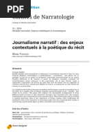 Journalisme Narratif - Des Enjeux Contextuels À La Poétique Du Récit