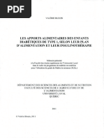 Les Apports Alimentaires Des Enfants Diabétiques de Type 1, Selon Leur Plan D'Alimentation Et Leur Insulinothérapie