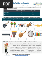 Los Articulos Definidos en Espanol Con Respuestas