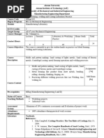 Course Outline For Metal Forming, Welding and Casting Laboratory Practice