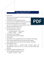 Chapter 1: System Analysis & Design Summary Question & Answers