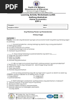 Learning Activity Worksheets (LAW) Ikatlong Markahan Home Economics Epp 5