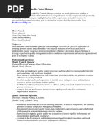 Resume Sample For Quality Control Manager