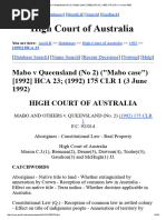 Mabo V Queensland (No 2) ( - Mabo Case - ) (1992) HCA 23 (1992) 175 CLR 1 (3 June 1992)