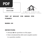 S5 BIOLOGY TEST I TERM II 2024 and MARKING GUIDE