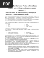 Módulo 3 Control Sanitario de Frutas y Hortalizas Frescas y - o Mínimamente Procesadas