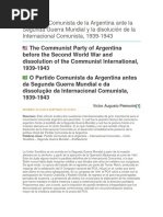 Víctor Augusto Piemonte: El Partido Comunista de La Argentina Ante La Segunda Guerra Mundial y La Disolución de La Internacional Comunista, 1939-1943