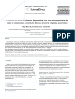 Processo de Desenvolvimento de Produtos Com Foco em Engenharia de Valor e Custeio-Alvo: Um Estudo de Caso em Uma Empresa Automotiva