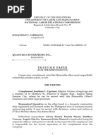 Quantrics Enterprises NLRC Case Position Paper Complainant