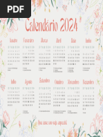 Calendário Horizontal Ano 2024 Flores Delicado Rosa