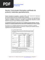 Comunicado Informativo Certificado de Producto Materiales de Apantallamiento - 2021